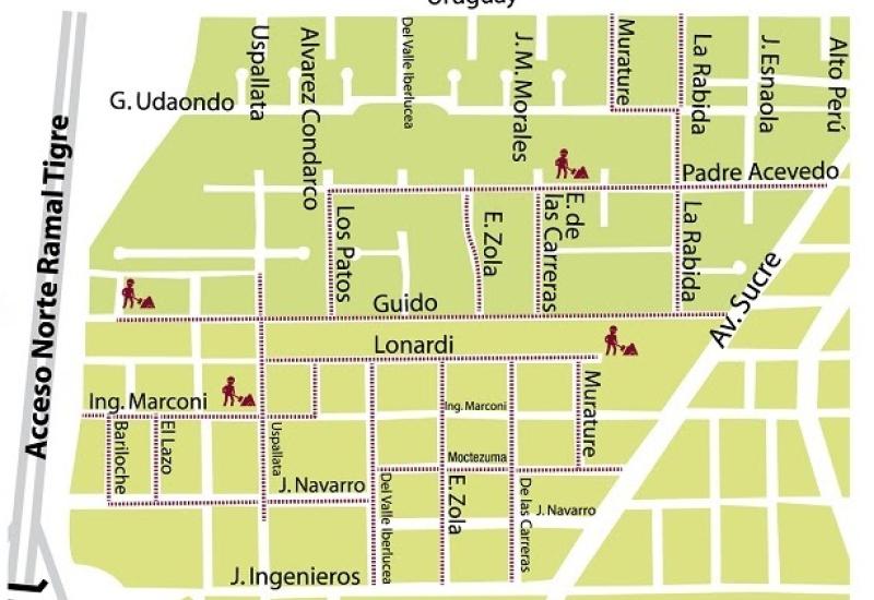 Mapa de las calles de beccar, san isidro, obras publicas